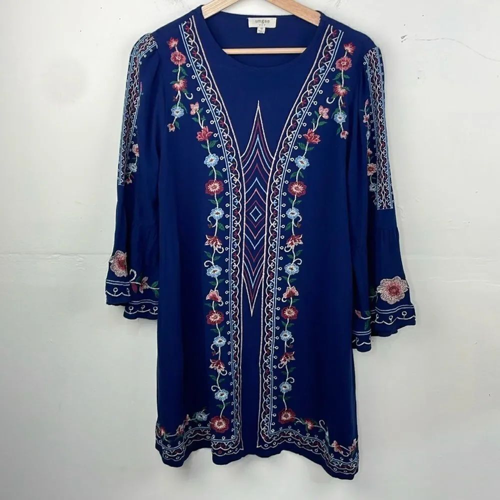 Umgee Boho Colorful Embroidered Top Tunic size Medium Bell Sleeves